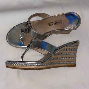 Michael Kors Silver Metallic Espadrille Wedge Sandals